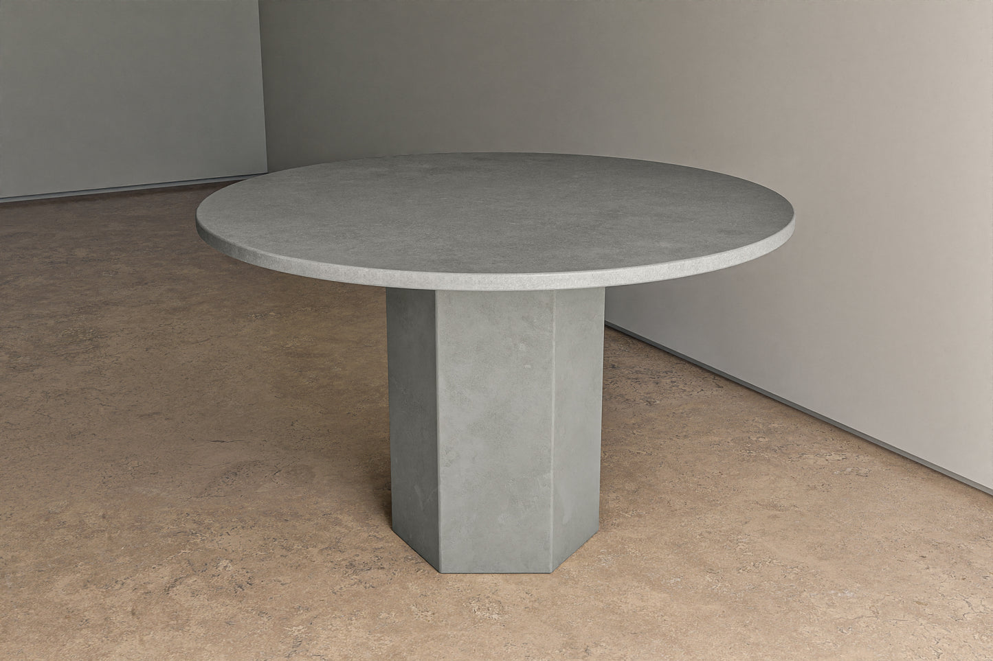 Circular Concrete Table with Hexagonal Pedestal