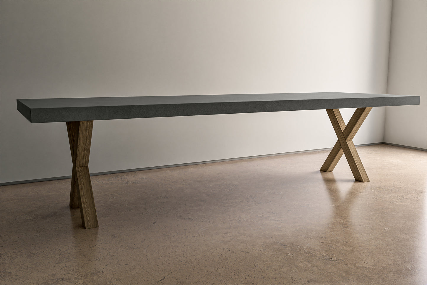 Rectangle Concrete Table with Oak 'X' Base