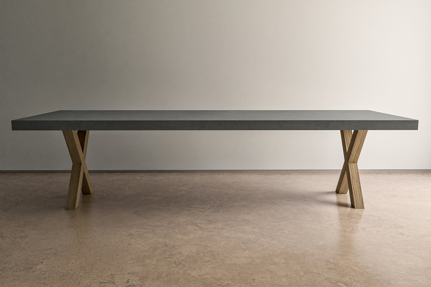 Rectangle Concrete Table with Oak 'X' Base