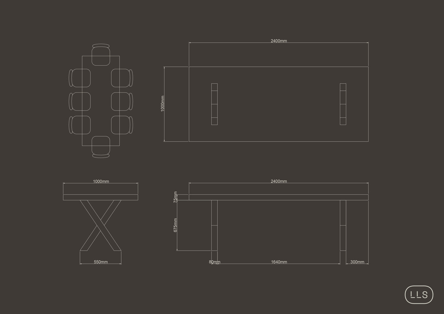 Rectangle Concrete Table with Oak 'X' Base