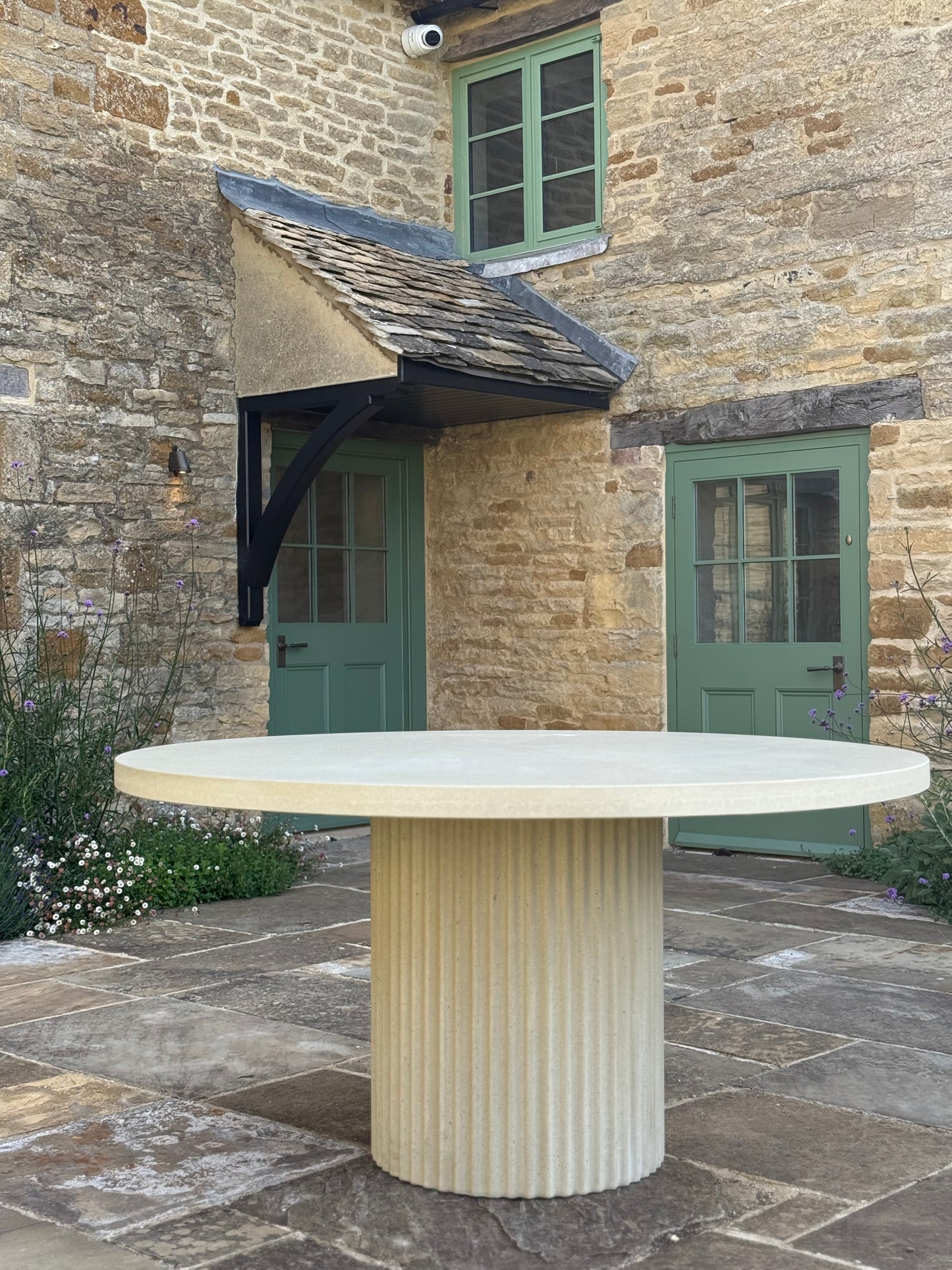 Circular Conrete Table with Corrugated Pedestal