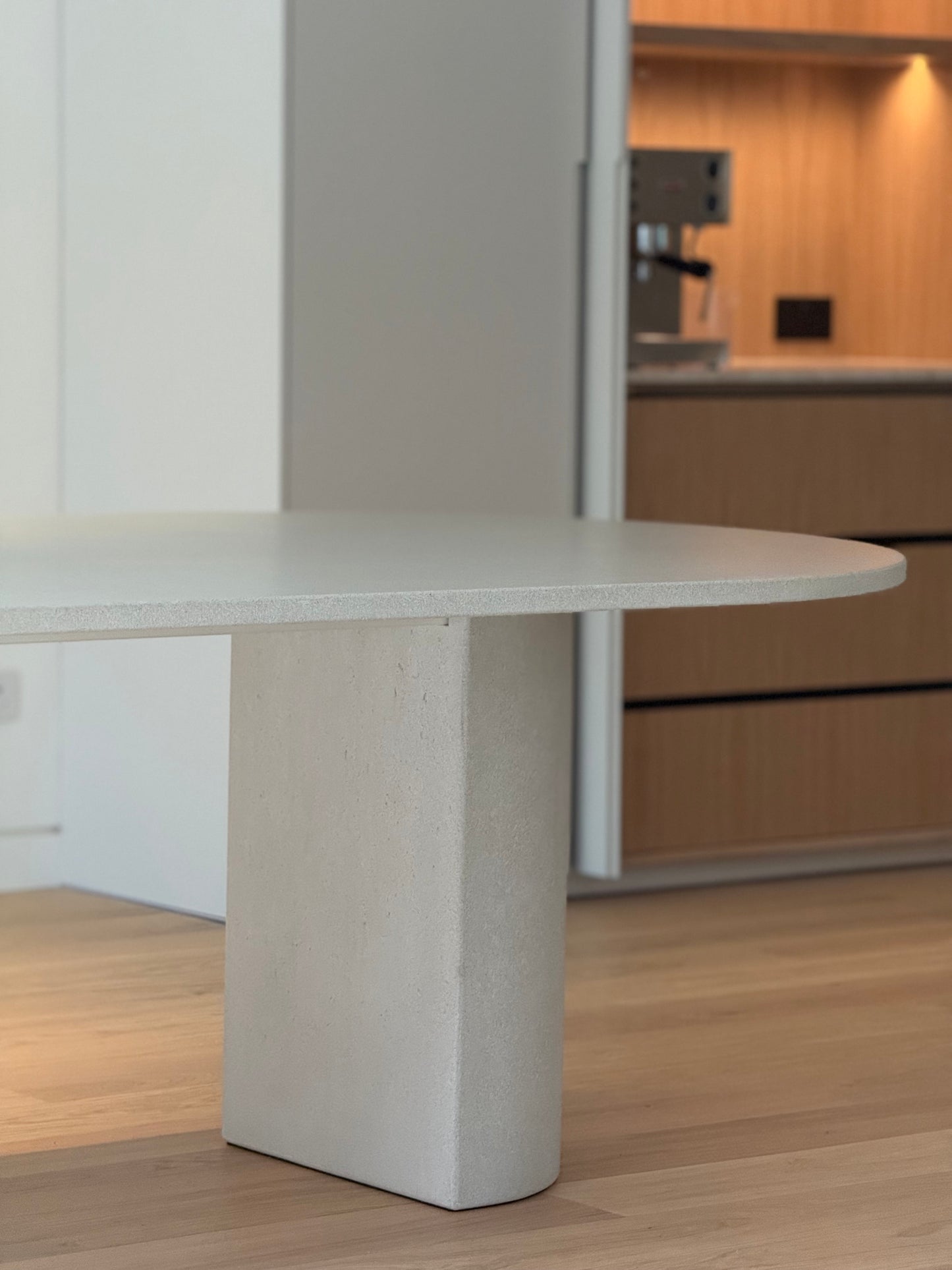 Concrete Oval Table with Semi Circle Pedestals