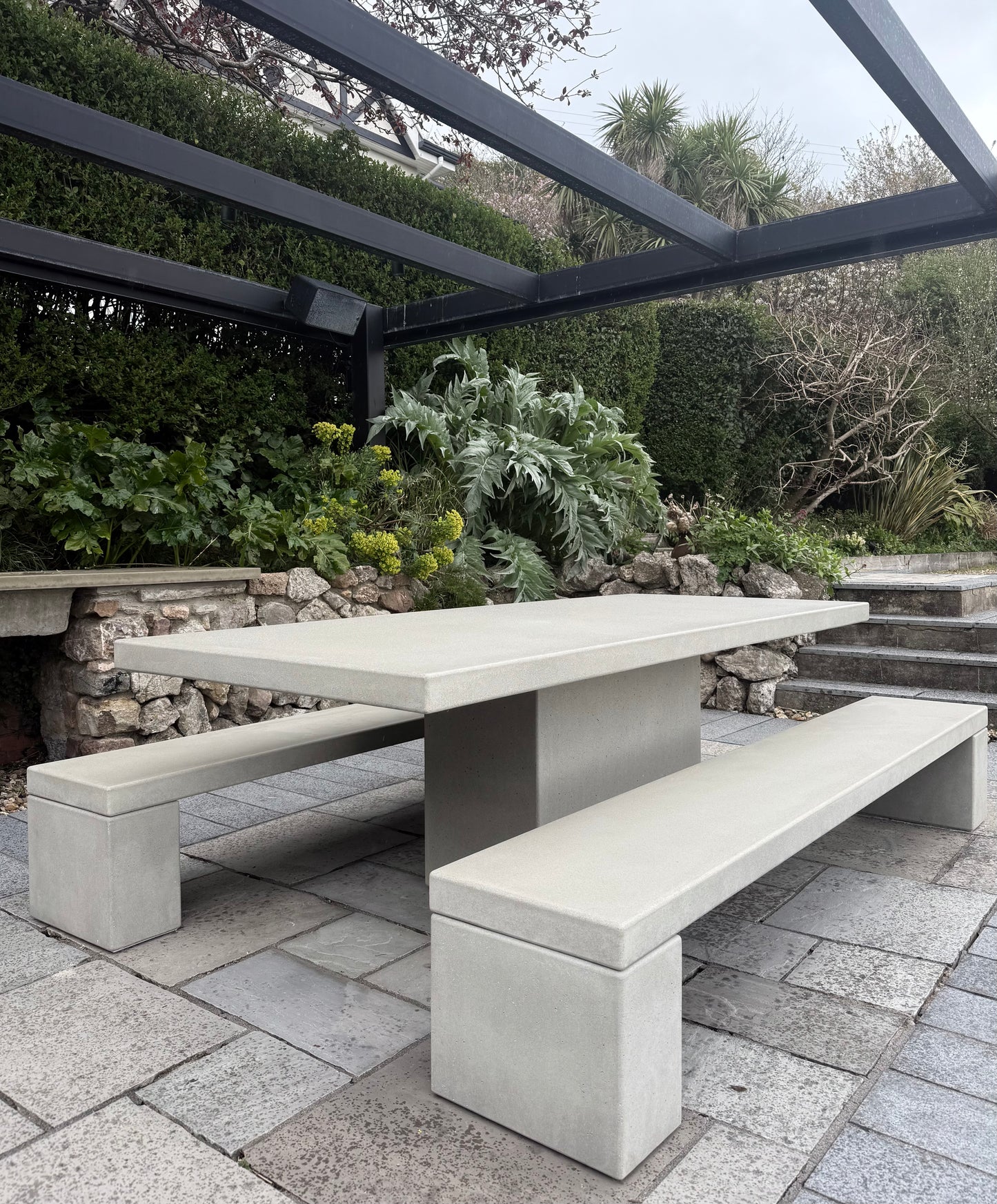 Rectangular Concrete Table with Central Pedestal