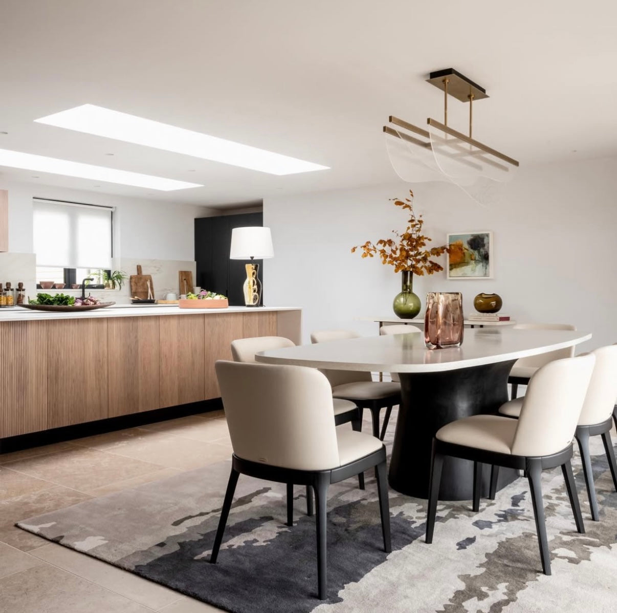 Concrete Smooth Oval Table with Complex Base