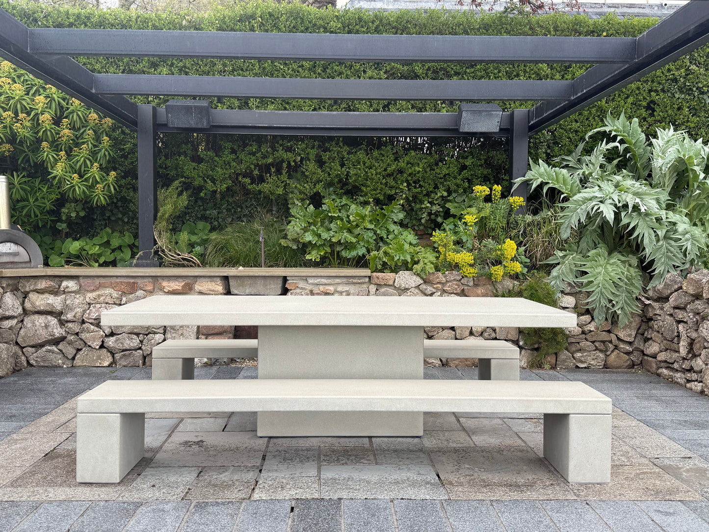 Rectangular Concrete Table with Central Pedestal