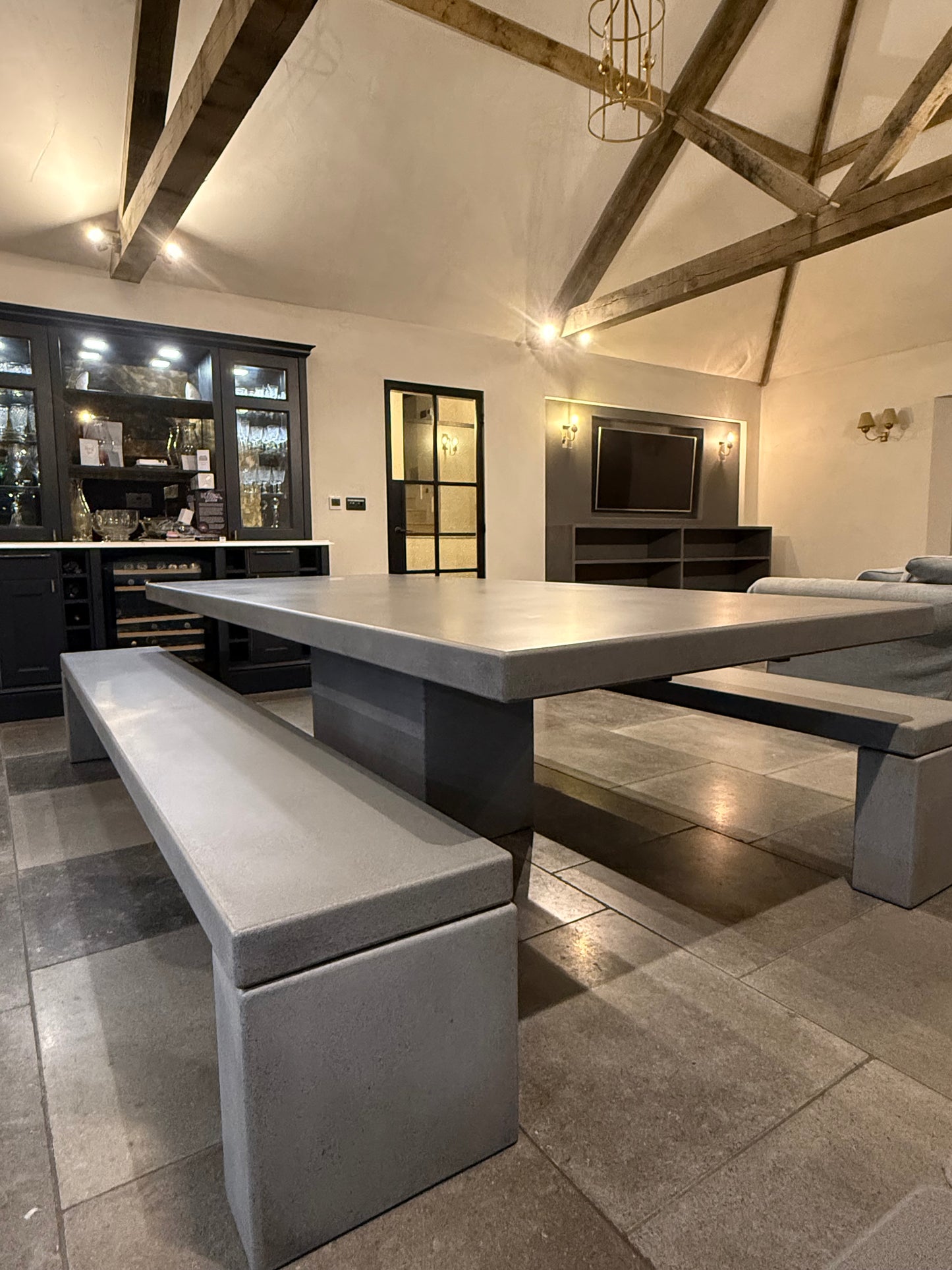 Rectangular Concrete Table with Central Pedestal