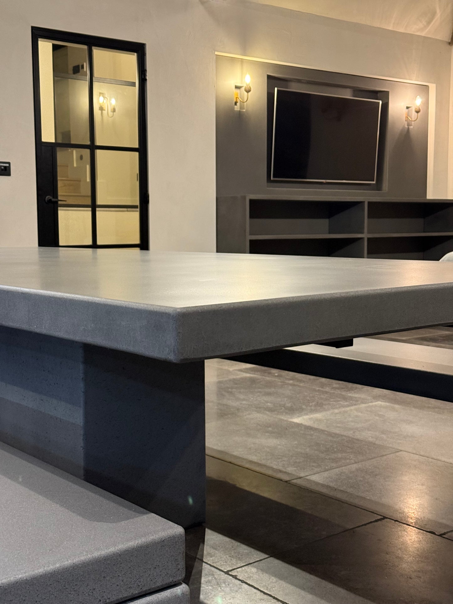 Rectangular Concrete Table with Central Pedestal