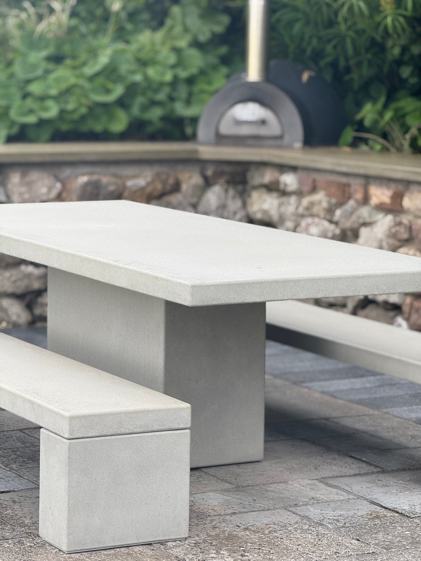 Rectangular Concrete Table with Central Pedestal