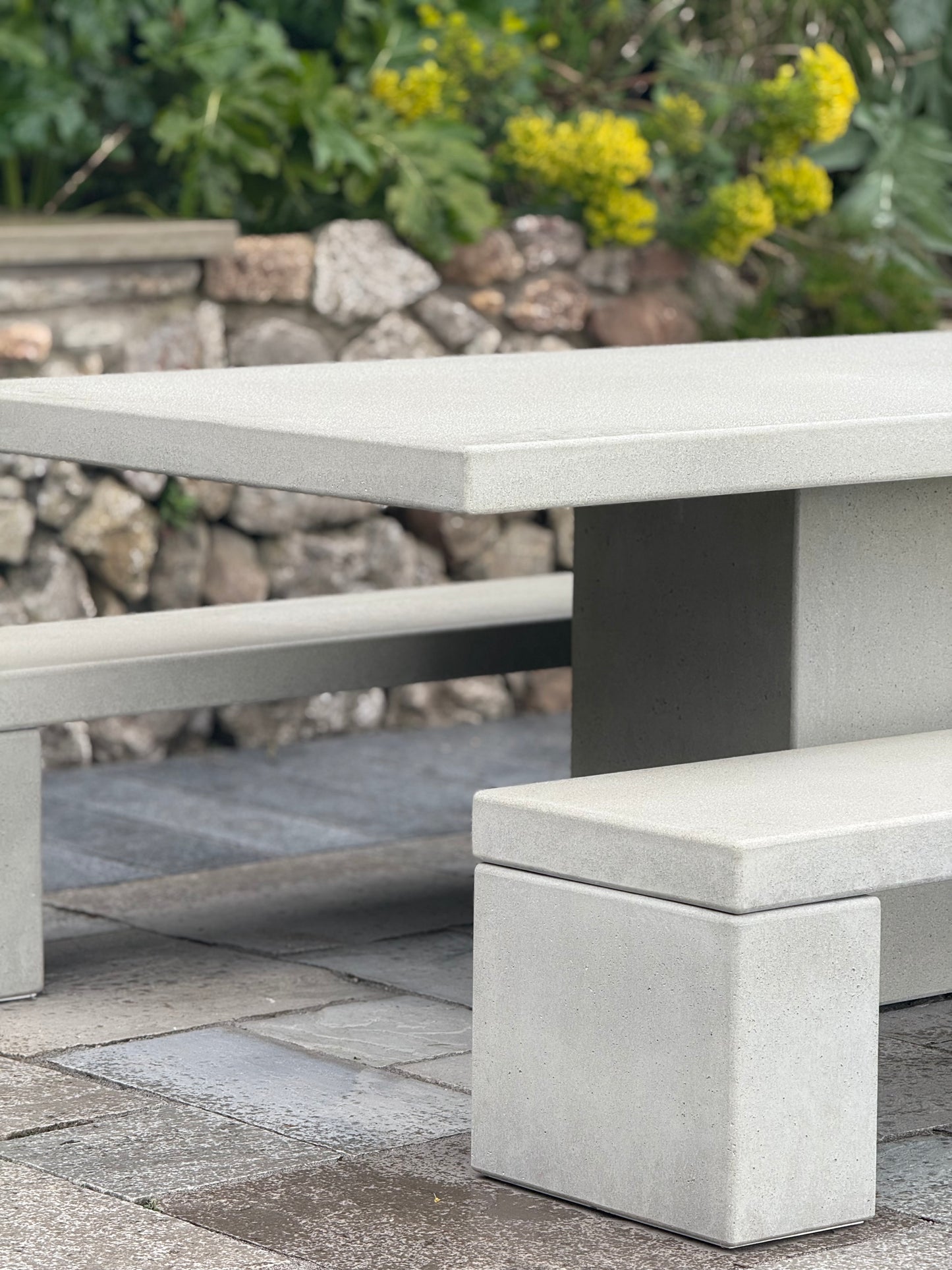 Rectangular Concrete Table with Central Pedestal