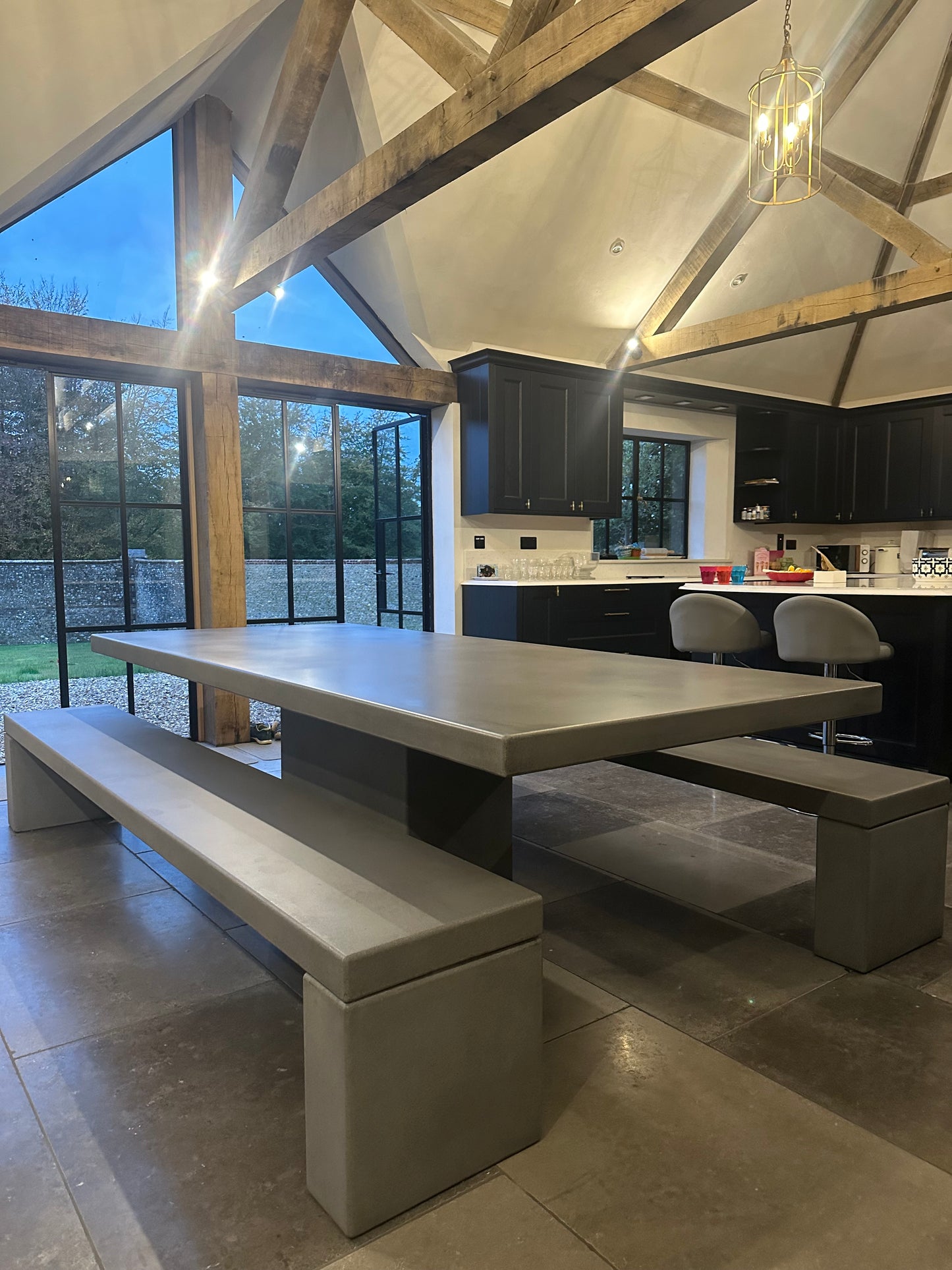 Rectangular Concrete Table with Central Pedestal