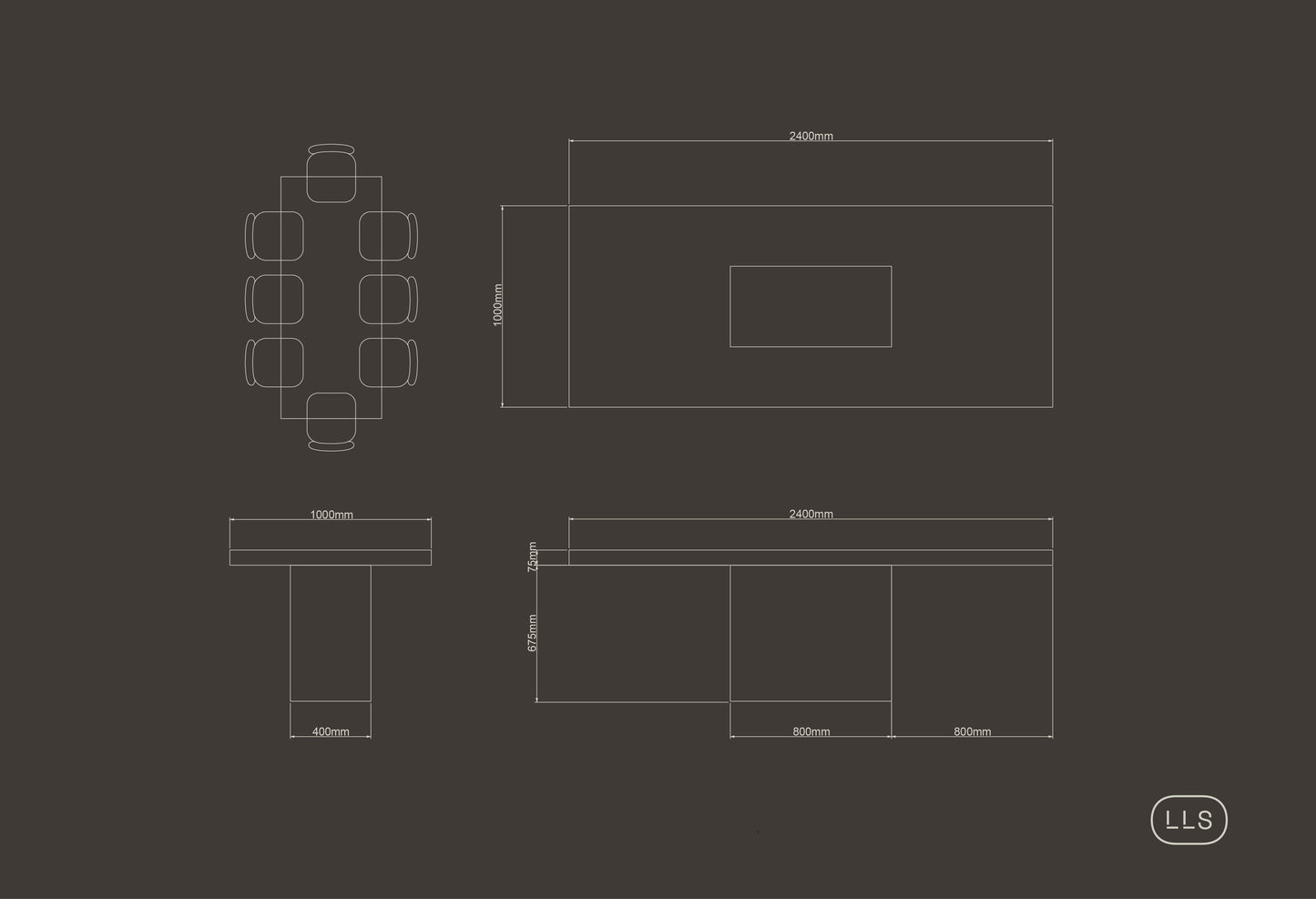 Rectangular Concrete Table with Central Pedestal