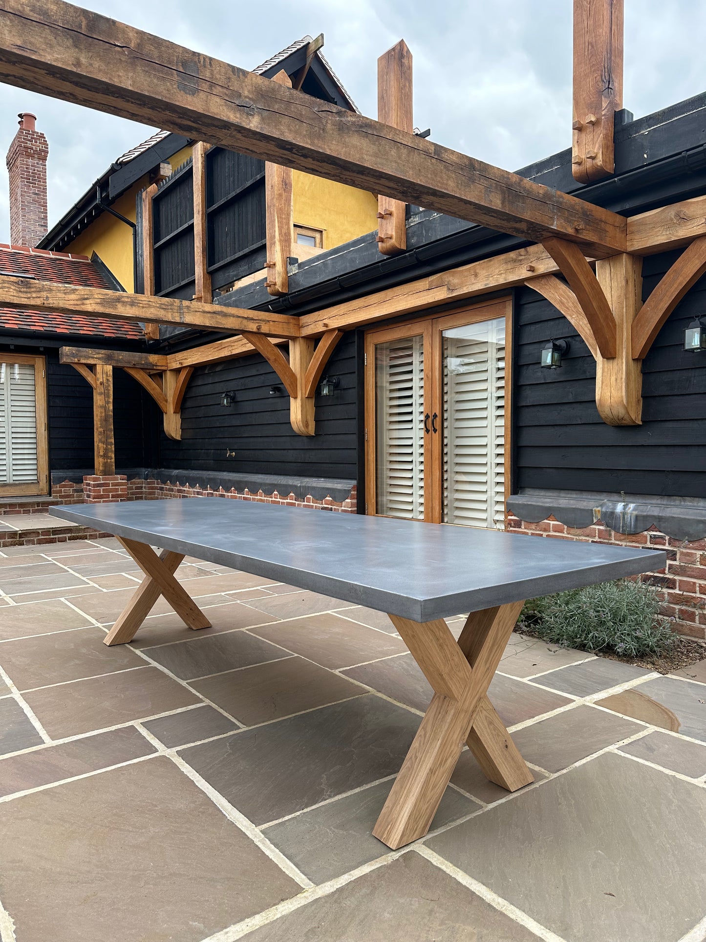 Rectangle Concrete Table with Oak 'X' Base