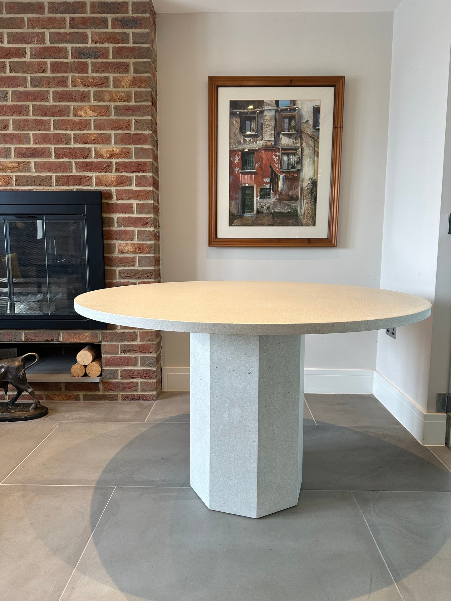 Circular Concrete Table with Hexagonal Pedestal