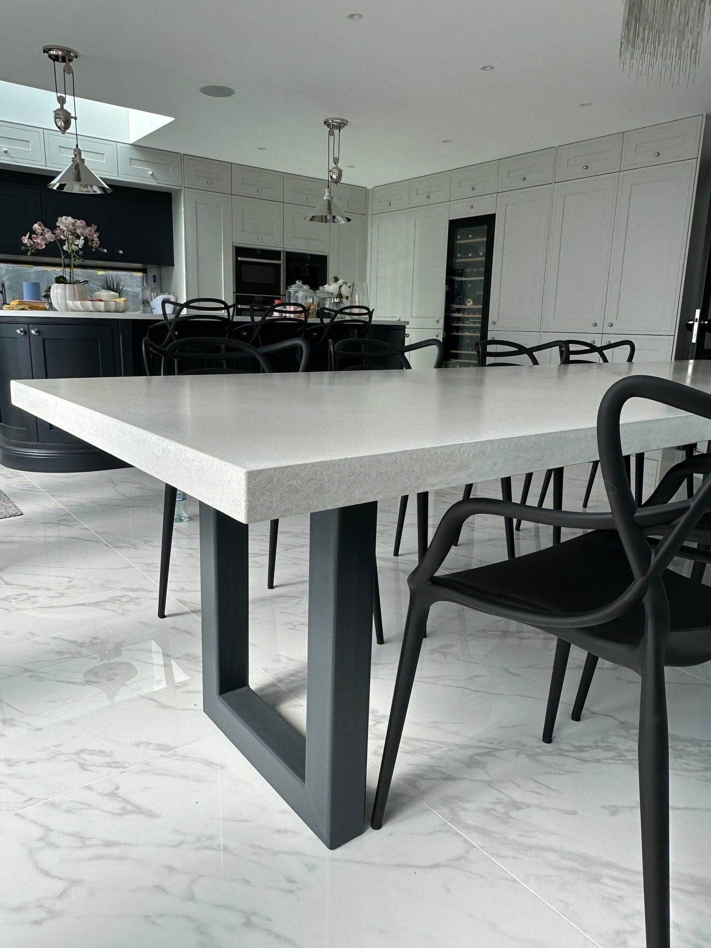 Rectangle Concrete Table with Metal Box Legs