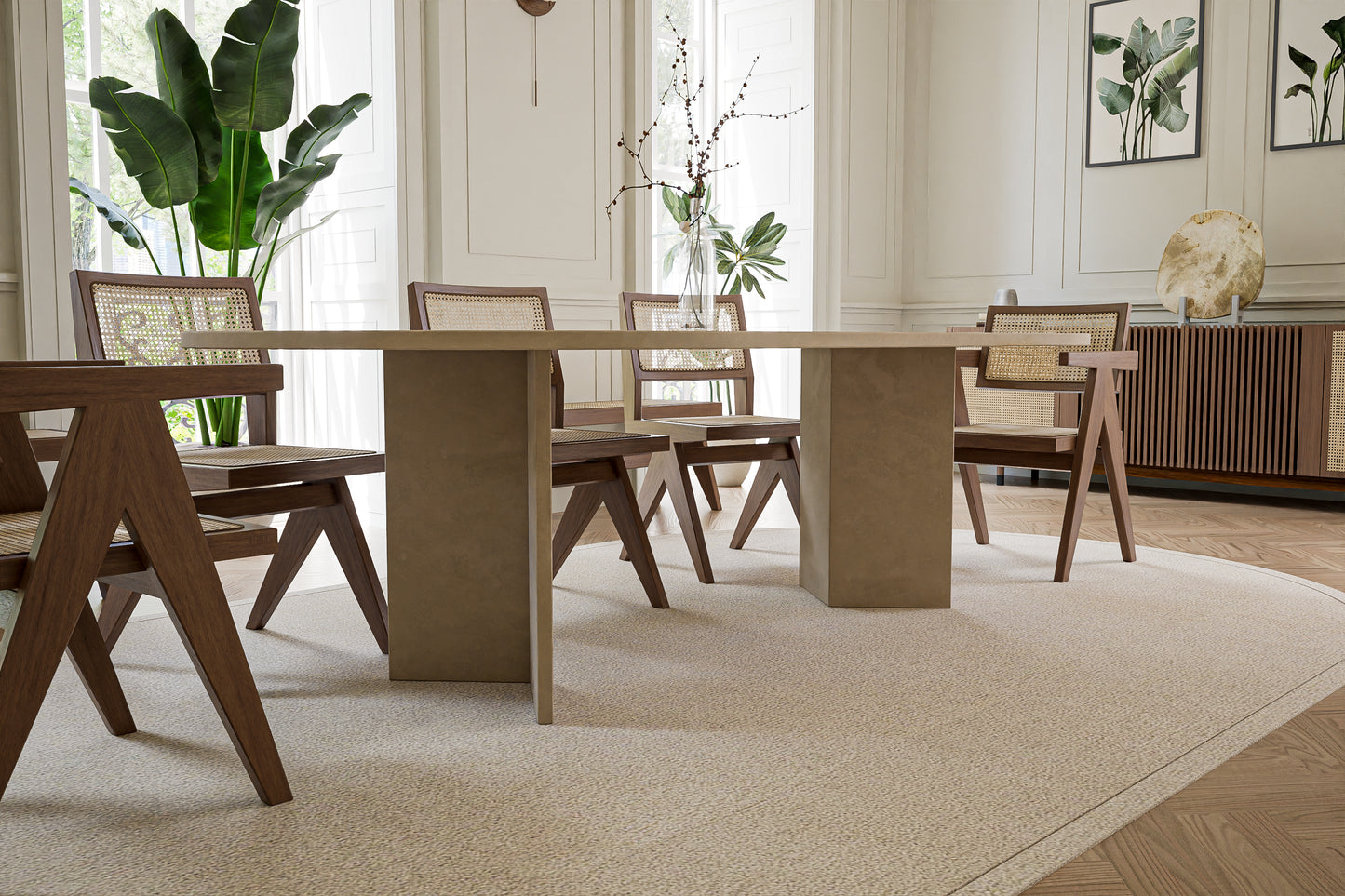 Concrete Oval Table with 'V' Base