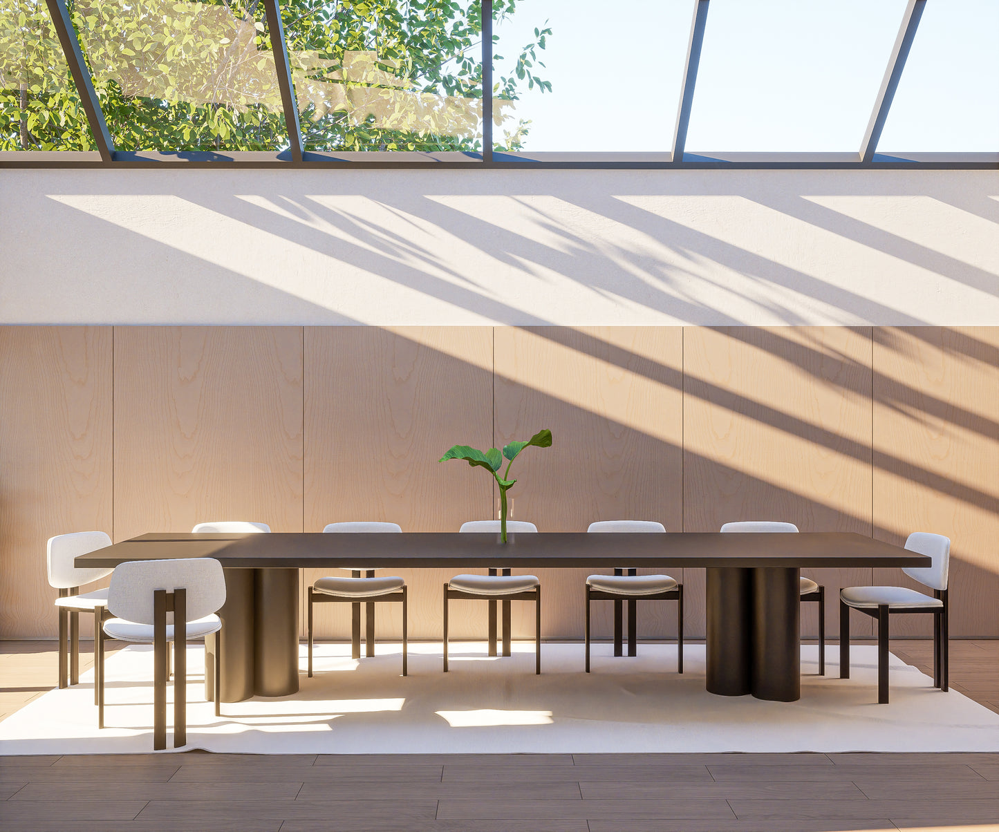 Rectangle Concrete Table with Triple Cylinder Pedestals