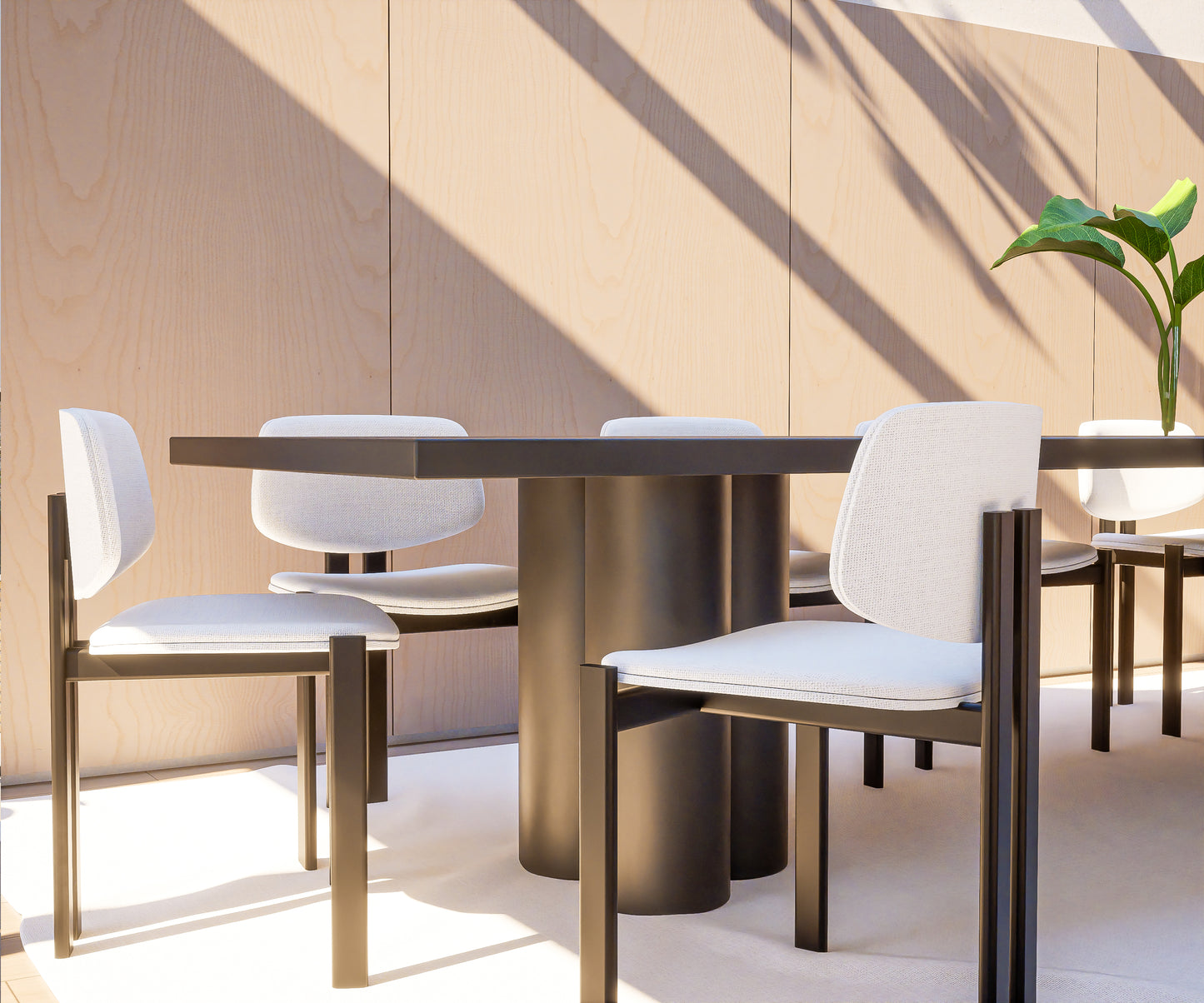 Rectangle Concrete Table with Triple Cylinder Pedestals