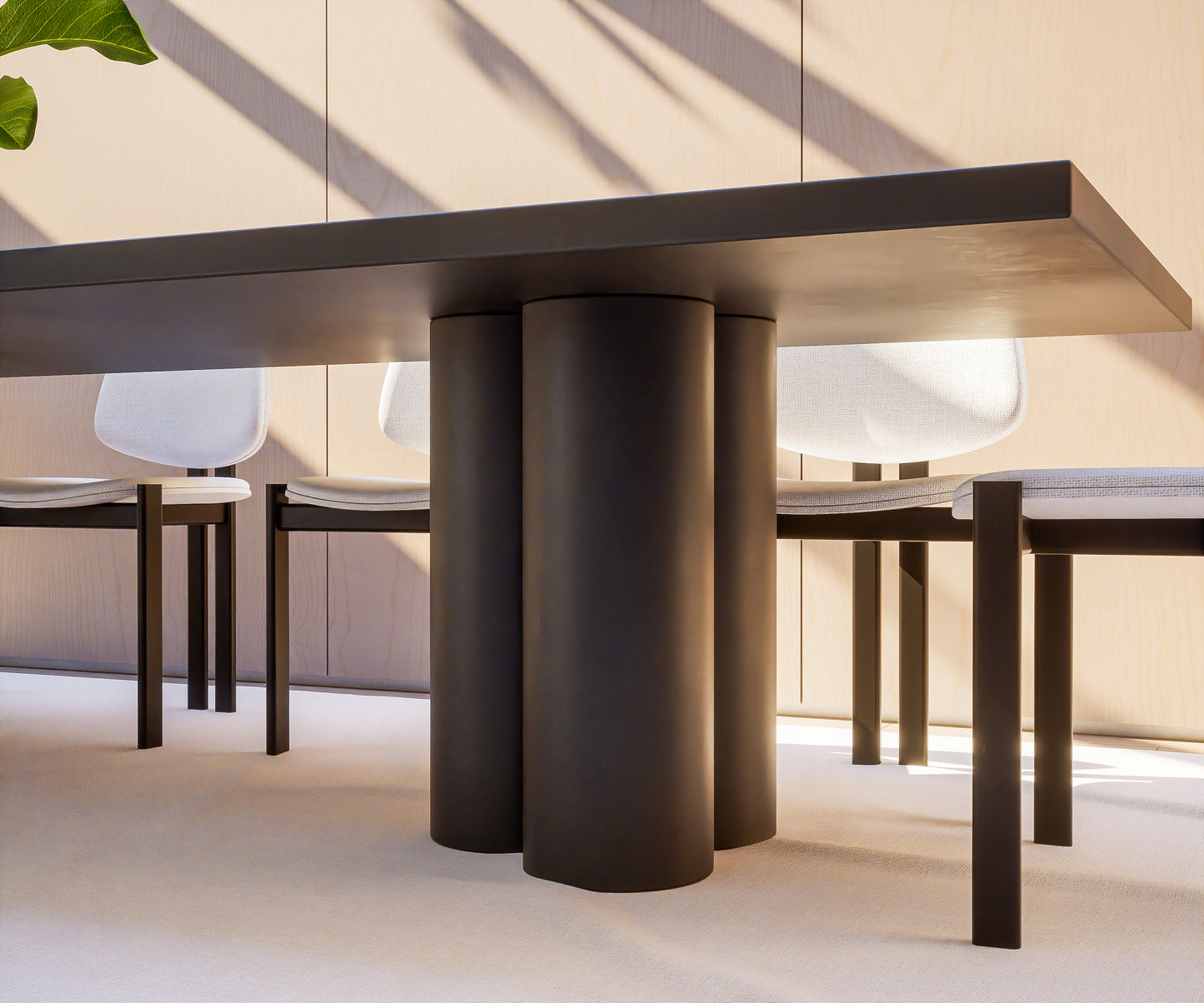 Rectangle Concrete Table with Triple Cylinder Pedestals