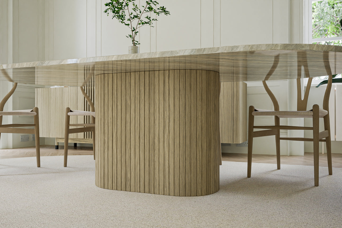 Natural Stone Oval Table with Central Oak Pedestal