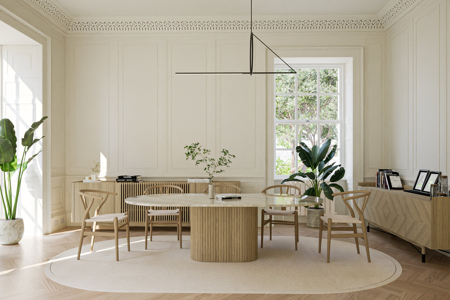 Natural Stone Oval Table with Central Oak Pedestal