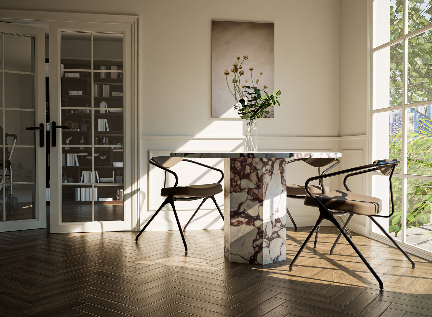 Natural Stone Circle Table with Hexagonal Pedestal
