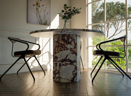 Natural Stone Circle Table with Hexagonal Pedestal