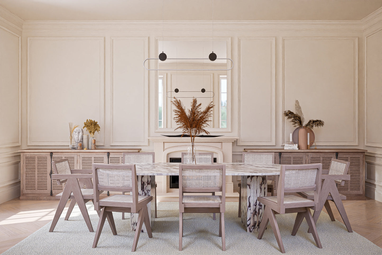 Natural Stone Oval Table with Semi Circle Pedestals
