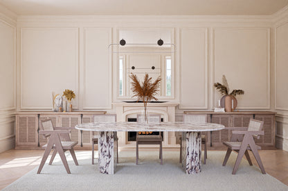 Natural Stone Oval Table with Semi Circle Pedestals