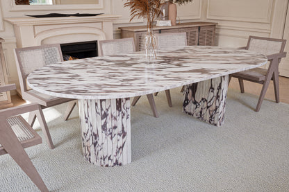 Natural Stone Oval Table with Semi Circle Pedestals