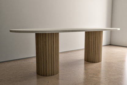 Concrete Oval Table with Wooden Pedestals