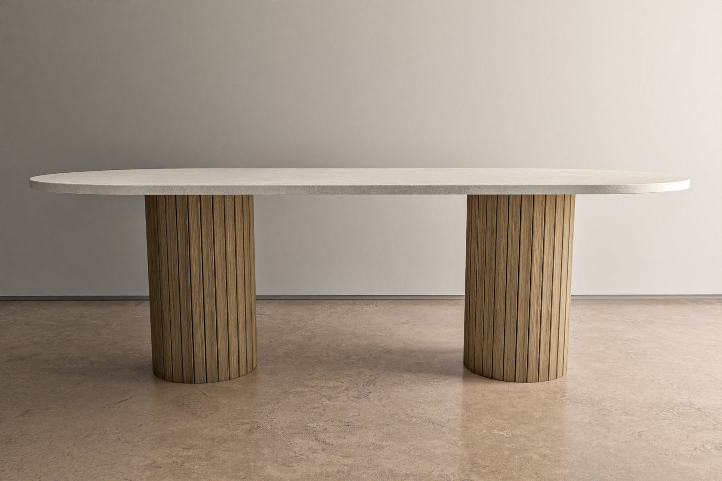 Concrete Oval Table with Wooden Pedestals