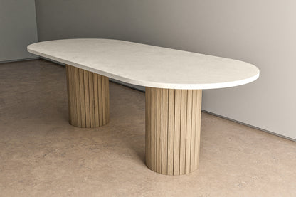 Concrete Oval Table with Wooden Pedestals