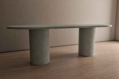 Concrete Oval Table with Cylinder Pedestals