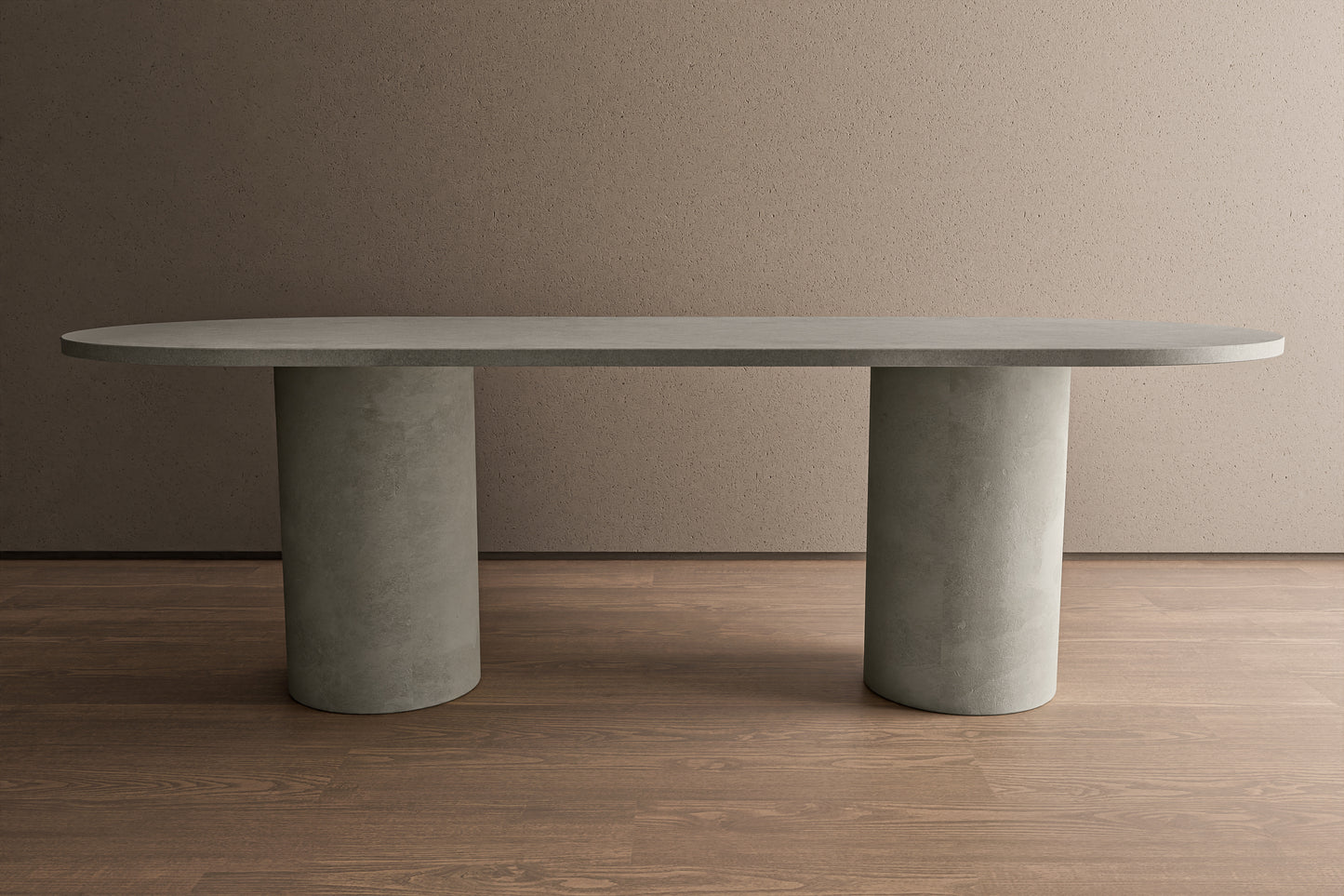 Concrete Oval Table with Cylinder Pedestals