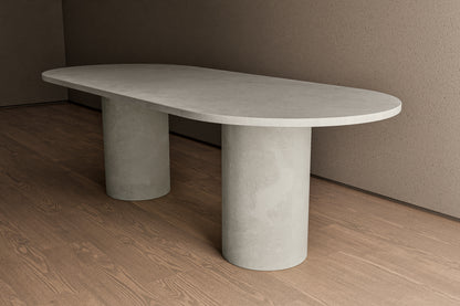 Concrete Oval Table with Cylinder Pedestals