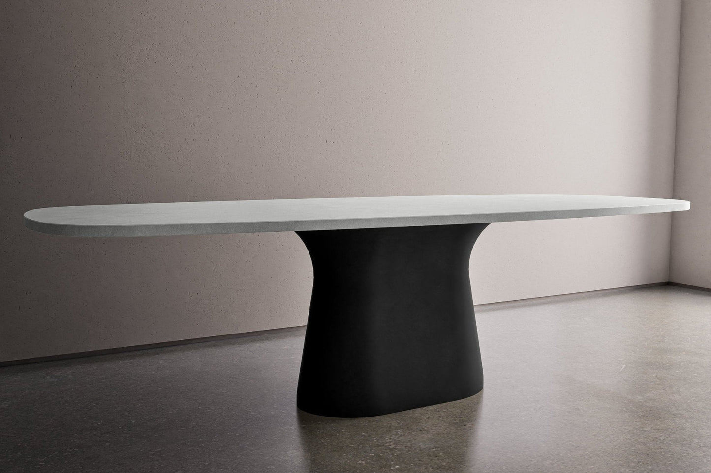 Concrete Smooth Oval Table with Complex Base