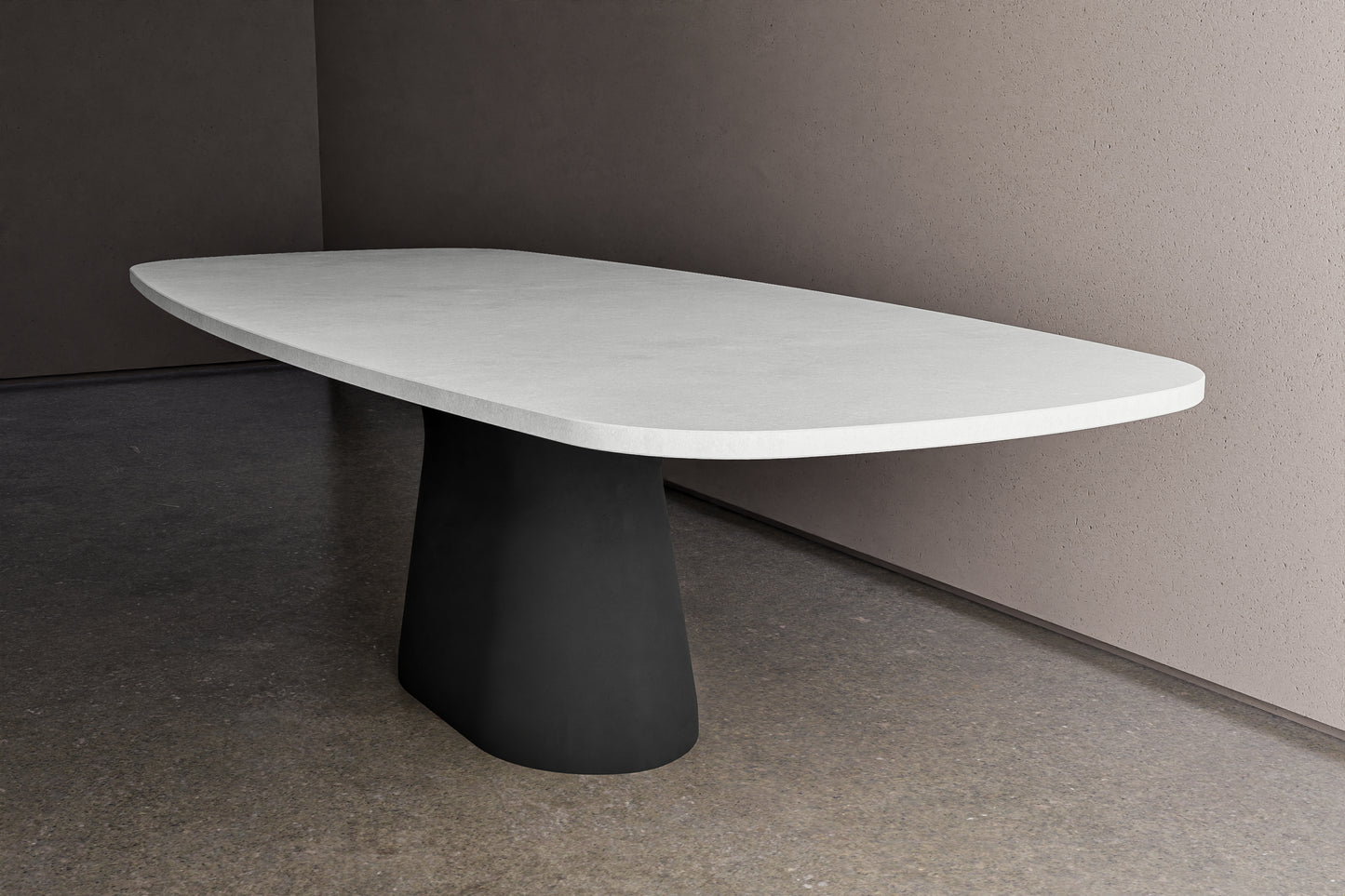 Concrete Smooth Oval Table with Complex Base