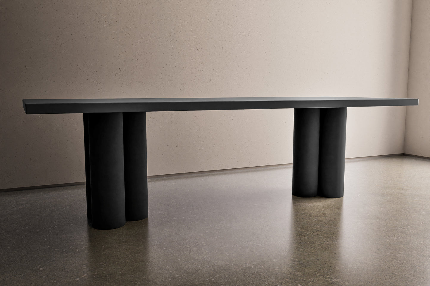 Rectangle Concrete Table with Triple Cylinder Pedestals