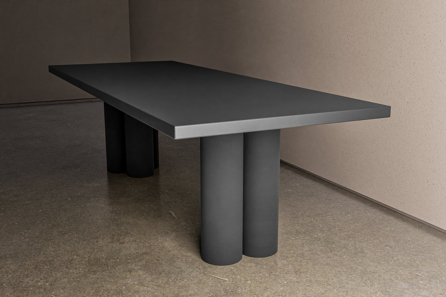 Rectangle Concrete Table with Triple Cylinder Pedestals