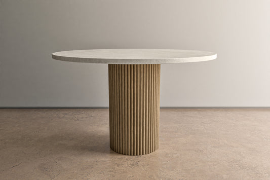Circular Concrete Dining Table and Oak Column Pedestal
