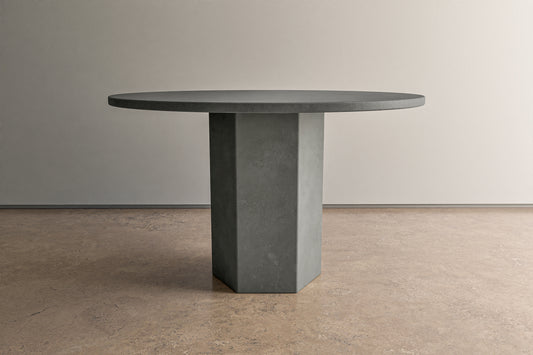 Circular Concrete Table with Hexagonal Pedestal
