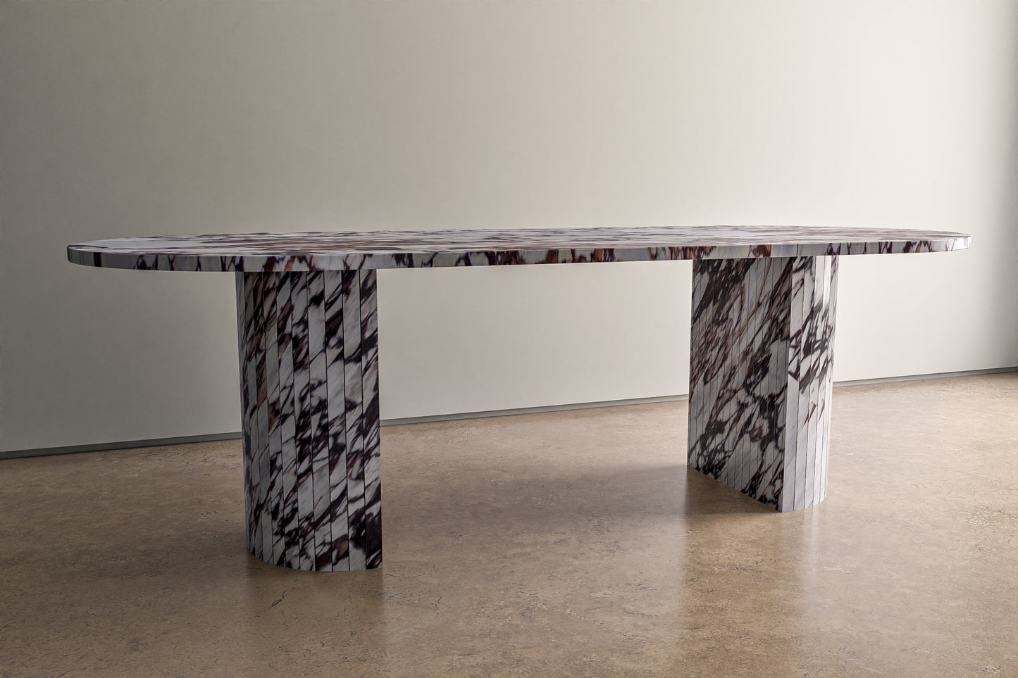 Natural Stone Oval Table with Semi Circle Pedestals