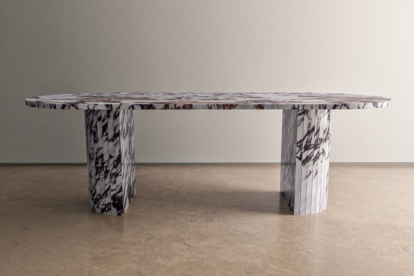 Natural Stone Oval Table with Semi Circle Pedestals