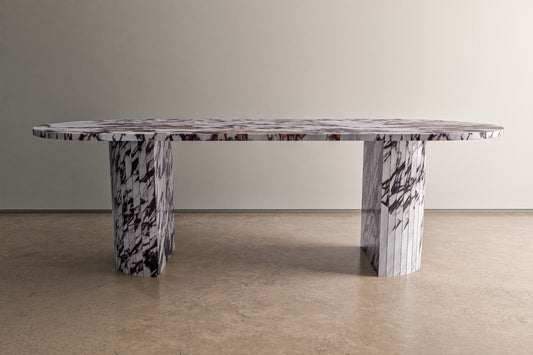 Natural Stone Oval Table with Semi Circle Pedestals