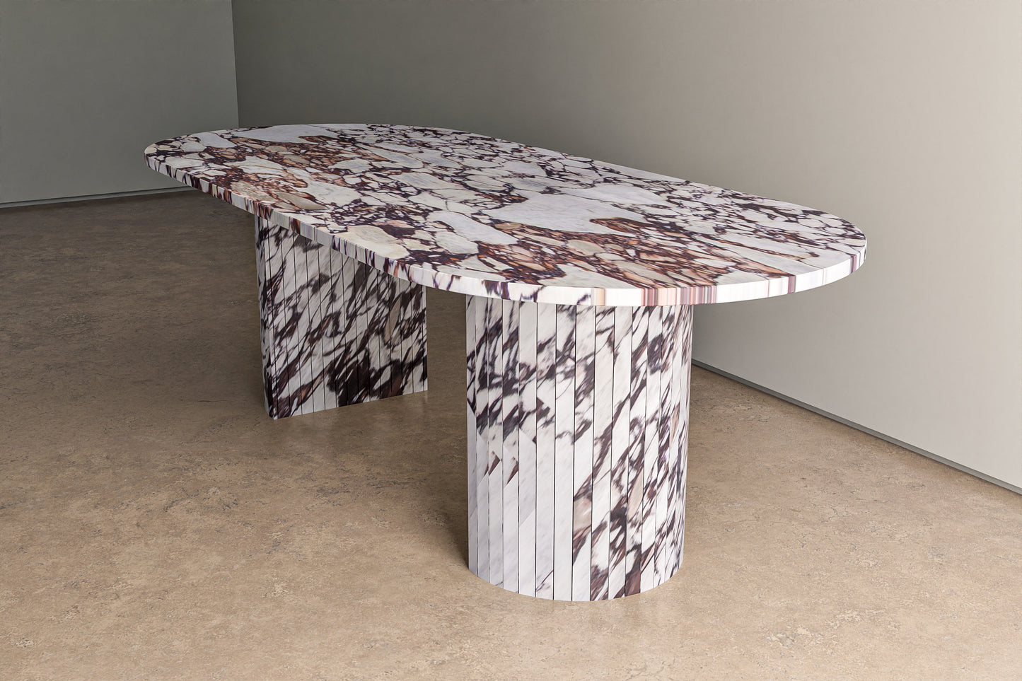 Natural Stone Oval Table with Semi Circle Pedestals