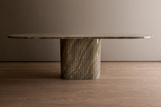 Natural Stone Oval Table with Central Pedestal