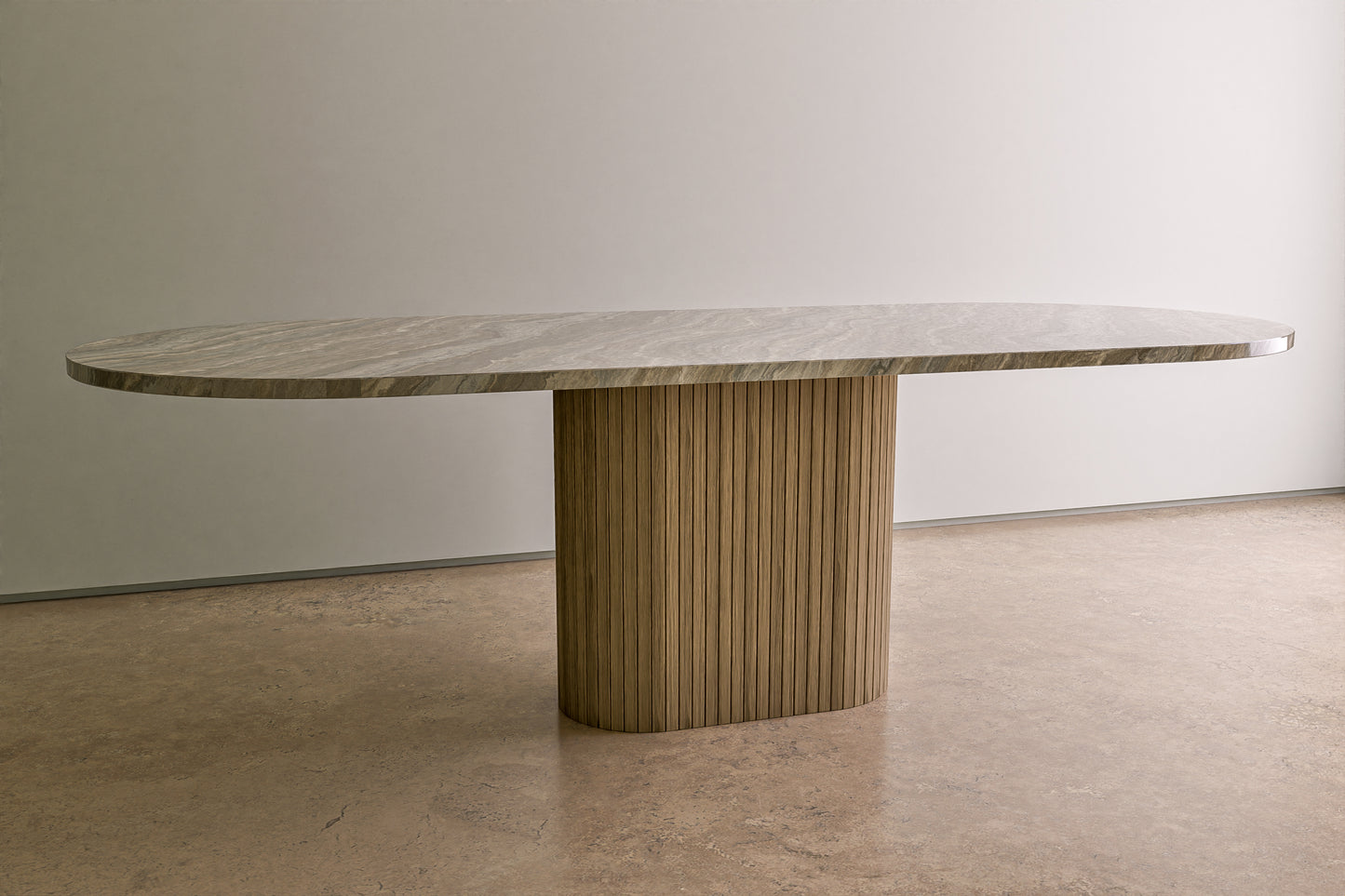 Natural Stone Oval Table with Central Oak Pedestal