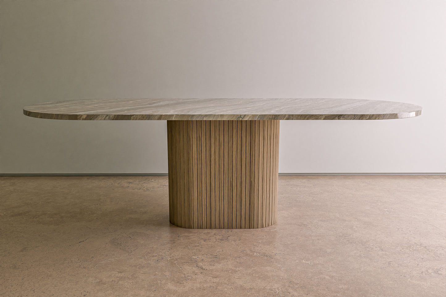 Natural Stone Oval Table with Central Oak Pedestal
