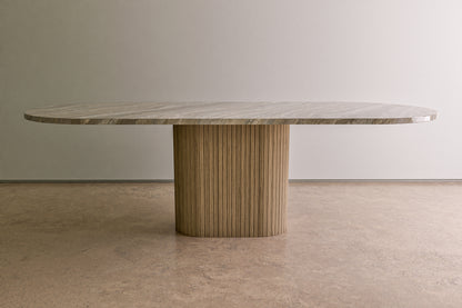 Natural Stone Oval Table with Central Oak Pedestal