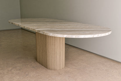 Natural Stone Oval Table with Central Oak Pedestal